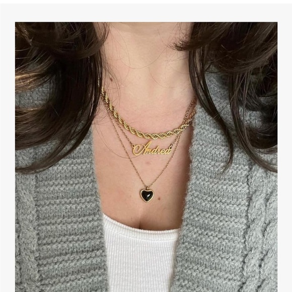 Black Tourmaline Heart Pendant Necklace Gold Chain Natural Gemstone - Picture 3 of 6